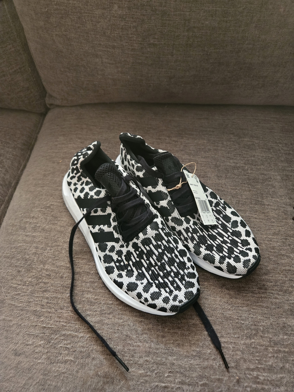 adidas Black and White Animal-Print Knit Sneakers